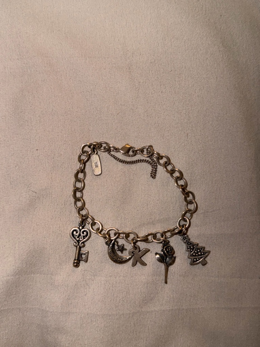 Silver-Tone James Avery Charm Bracelet with Key, Moon, Rose, K & Tree Charms